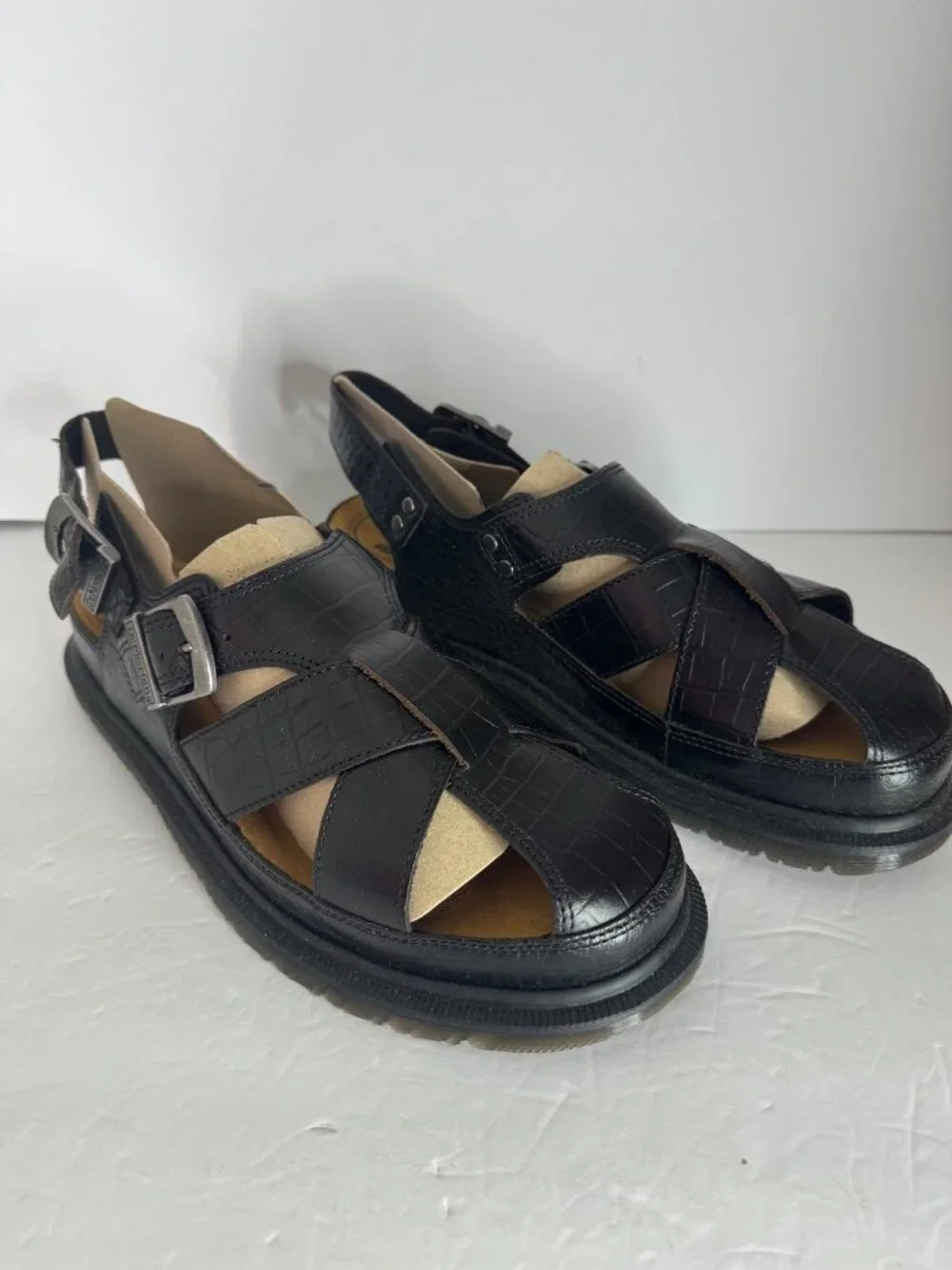 Dr. Martens Archive Sandal Fisherman Crocodile Analine Leather Brown EU 42 US 10 - Picture 3 of 7
